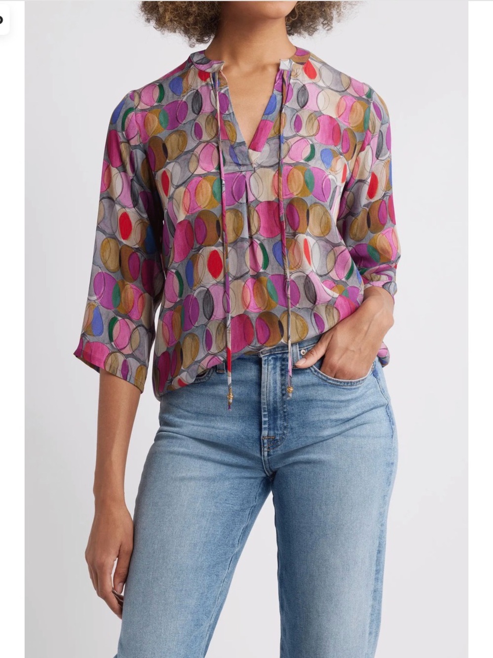 APNY Multicolor Geometric Print V-Neck Women's Blouse